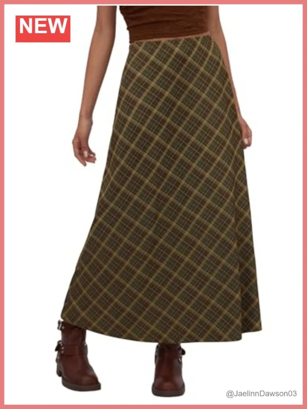 Plaid A-Line Maxi Skirt High Rise Pleated Casual Vintage